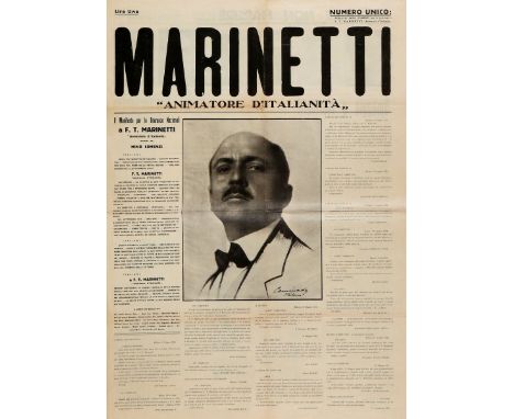 Somenzi Mino. Marinetti. «Animatore di italianità». Milano: (stampa: Tip. Cavenaghi & Pinelli - Lynotipia Marelli), [1924].  