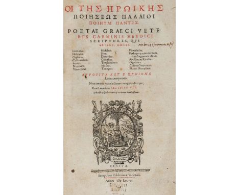 Poetae Graeci veteres. Hoi tes heroikes poieseos palaioi poietai pantes [grece]. Poetae Graeci veteres carminis heroici scrip