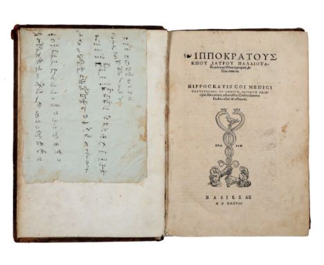 Hippocrates. Ippokratous Kōou iatrou... Biblia apanta (graece). Hippocratis Coi medici vetustissimi et omnium aliorum princip