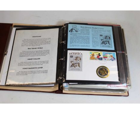 An album of first day covers and medal covers etc, to include Commonwealth Dominica Walt Disney medal cover, Antigua &amp; Ba