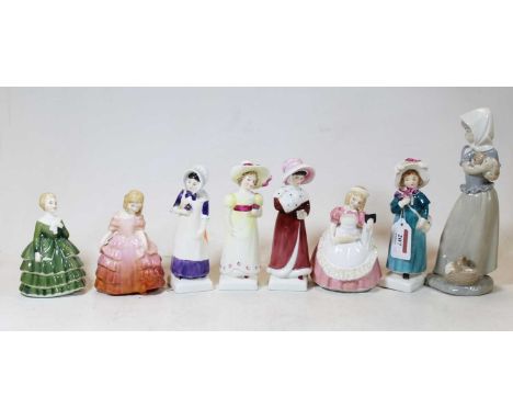 A Royal Doulton porcelain figure of Anna, together with five other Royal Doulton porcelain figures and a Nao porcelain figure