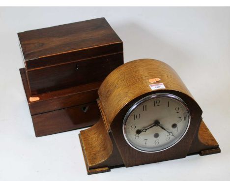 A Victorian rosewood and boxwood strung box, w.25cm; together with a 19th century mahogany box; and an early 20th century oak