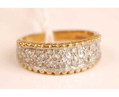 A modern 9ct gold diamond half hoop ring, arranged as pave set small brilliants, 5.1g, size S/T