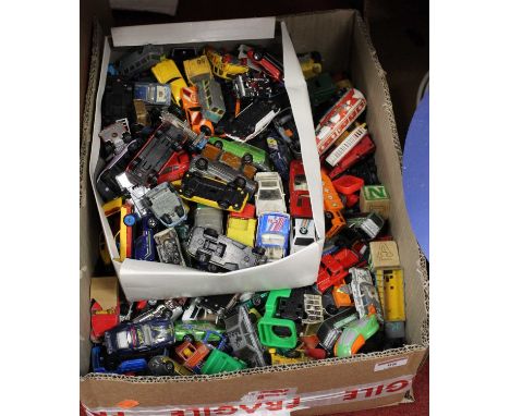 A box containing a large collection of diecast model vehicles, to include Spot-On and Corgi examples 