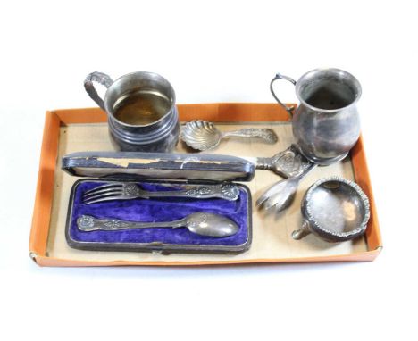 A 19th century silver tankard, of squat circular form, with banded decoration and acanthus leaf handle, maker Rebecca Emes &a