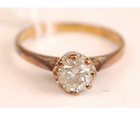 An 18ct gold diamond solitaire ring, the claw set round cut diamond weighing approx 0.5ct, 2.7g, size J/KCondition report: Me