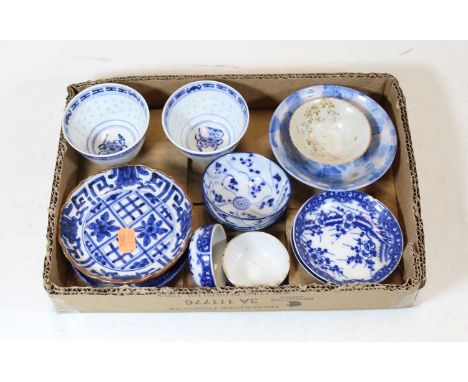 A collection of Chinese blue &amp; white porcelain, to include a pair of tea bowls, various saucers etc