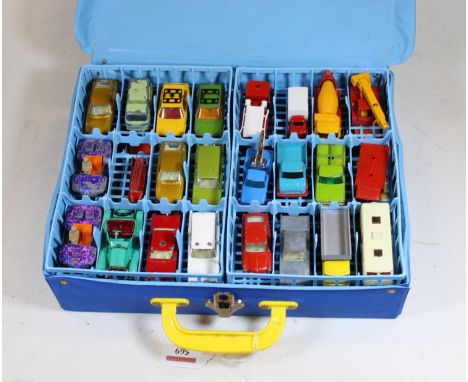 A Matchbox Superfast collectors carry case, the playworn contents to include VW Golf, No.47 Beach Hopper, Ergomatic cab flatb