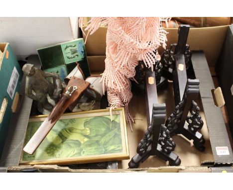 A collection of miscellaneous items, to include lady's evening dress, early 20th century stereoscopic viewer, ceramic tile, C