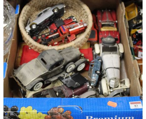 A box containing various diecast and plastic model vehicles, to include a Corgi Mercedes Benz 240 and a Matchbox Lesney 