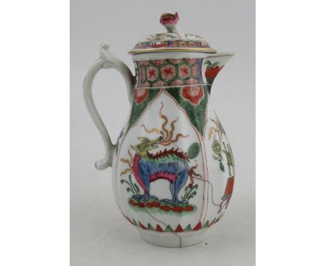 An 18th century Worcester porcelain lidded jug, decorated with the Dragon in Compartments pattern, seal mark to base-Conditio