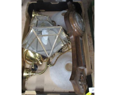 An oak barometer, together with light fittings