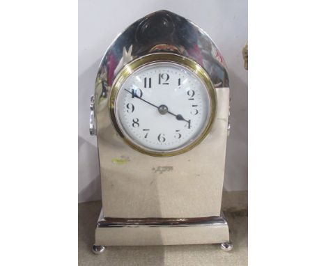 A silver cased mantel clock, marks rubbed, height 7ins