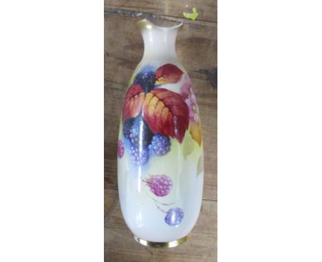 A Royal Worcester vase, decorated with autumnal fruits and leaves by Kitty Blake, af, height 5.75ins