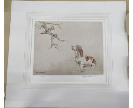 Two limited edition signed Henry Wilkinson coloured etchings, of basset hounds