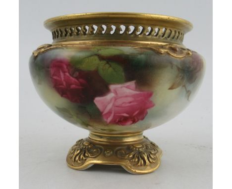 A Royal Worcester bowl, decorated with roses, shape number H166, height 4.25insCondition Report:  Possible restoration to bas