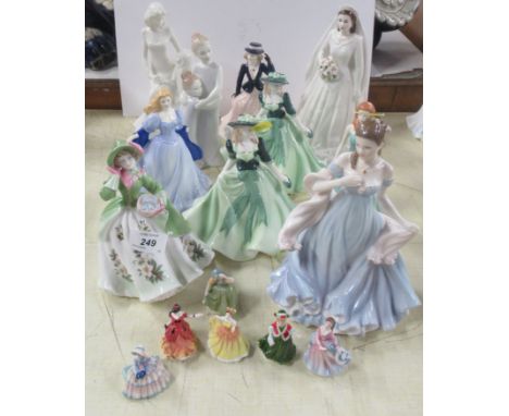 Ten Royal Worcester porcelain figures, together with six Royal Doulton miniature figures