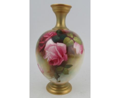 A Royal Worcester vase, decorated with roses by A Shuck, shape number 1846, height 11insCondition Report:  No obvious damage 