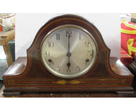 An Edwardian mahogany cased mantel clock, with Westminster chiming movement and Masonic presentation plaque