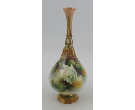 A Royal Worcester vase, decorated with roses by J Lander, shape number H304, height 9.75ins