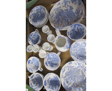 A collection of Royal Worcester blue dragon tea ware