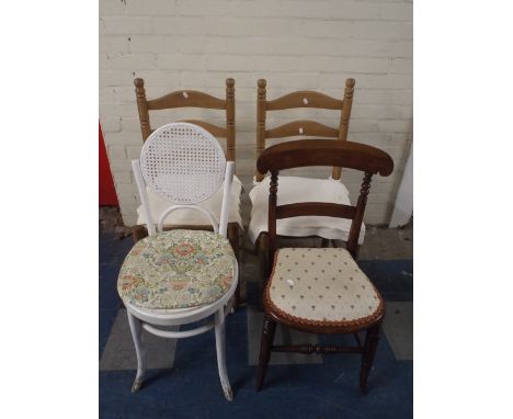 A Pair of Ladder Back Side Chairs and Two Bedroom Chairs