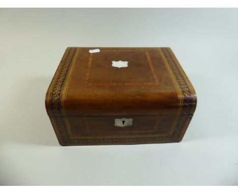 A Nice Quality Inlaid Writing Slope with Mother of Pearl Escutcheons, Micro Mosaic Banding and Fitted Interior, 26cm Wide