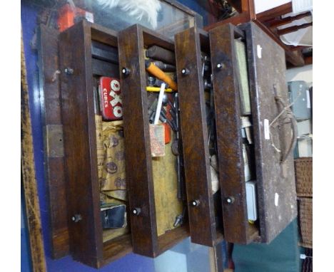 A 19th Century Engineers Oak Chest of Four Graduated Drawers Containing Various Engineering Tools and Instruments, 42cm Long 
