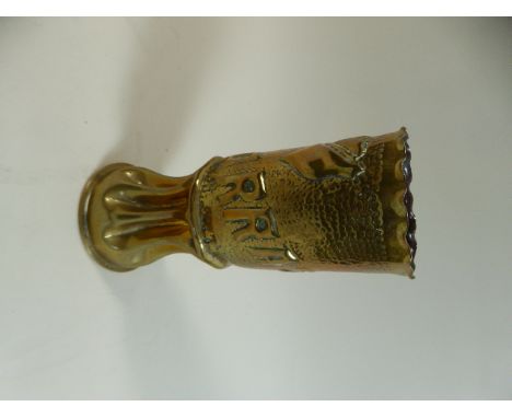 A WWI Trench Art Shell Case Decorated in the Relief, ARRAS, 23cm high   