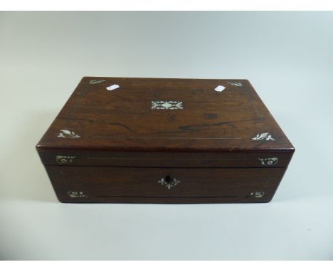 A Late 19th Century Mother of Pearl Inlaid Rosewood Former Writing Slope, Inner Removed, 35cm Long
