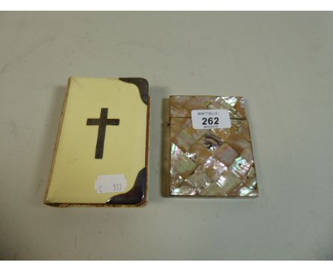 A Silver Mounted Prayer Book and Mother of Pearl Card Case, Requires Repair