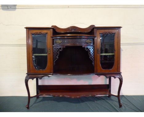 A Late Victorian Mahogany Chiffonier Base with Centre Drawer Glazed Section Either Side (One AF) Stretcher Shelf. Raised Gall