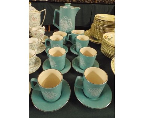 A Sandland Coffee Service Comprising Six Cans and Saucers, Coffee Pot, Cream Jug and Sugar Bowl