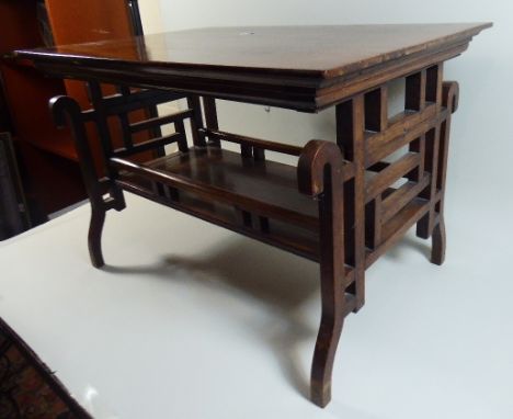 A Nice Quality Oriental Hardwood Occasional Table with Rectangular Top, Galleried Stretcher Shelf and Scrolled Feet, 66x44x43