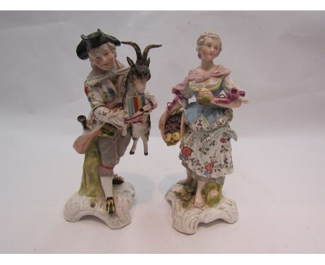 A Voigt Bros. Sitzendorf, Germany Meissen copy of a Goat Herder and Fruit Seller, 22cm tall approx 