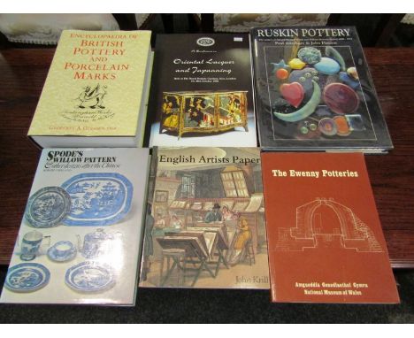 A small collection of books on pottery, porcelain, ceramics, including 'Ruskin Pottery', by Atterbury &amp; Henson, 1993, 1st