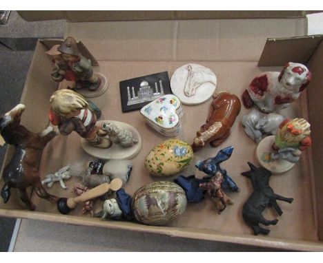 Assorted figurines and ornaments including Beswick foal a/f, Hummel a/f, miniature Staffordshire spaniel etc