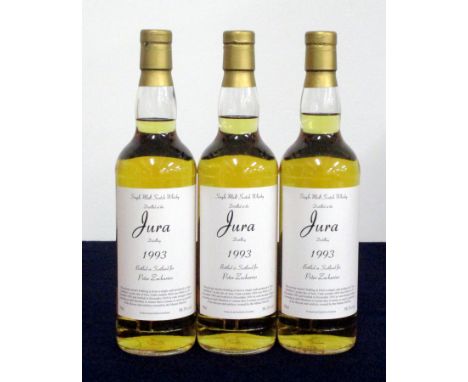 3 bts Jura Single Malt Scotch Whisky 1993 bottled 2010 at cask strength 58.1% Private Owners bottling