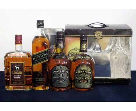 1 litre bt Logan de Luxe 12 YO Scotch Whisky White Horse Distillers 1 70-cl bt Johnnie Walker 12 YO Black Label Whisky oc 1 7