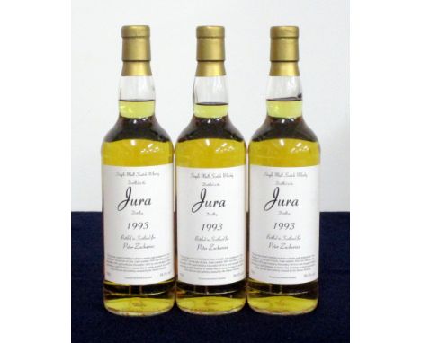 3 bts Jura Single Malt Scotch Whisky 1993 bottled 2010 at cask strength 58.1% Private Owners bottling