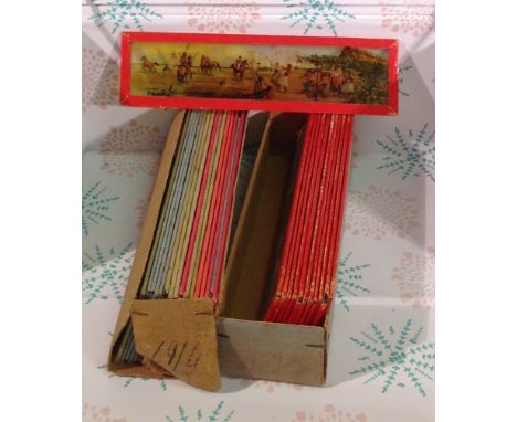 2 boxes of Magic Lantern panoramic story telling slides. cir 1900s