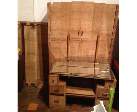 Art Deco style bed suite comprising of wardrobe, bed and dressing table. A/F