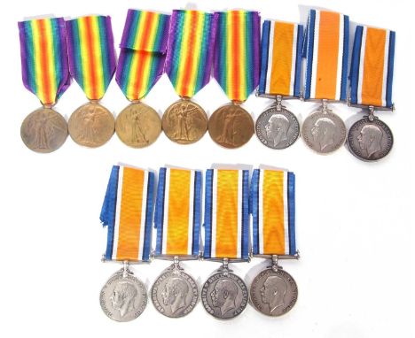 Quantity of 12 WWI medals to RA: victory medal to 260551 GNR DT Davies RA; 105246 DVR S Bray RA; L-20440 DVR BH Roberts RA; v