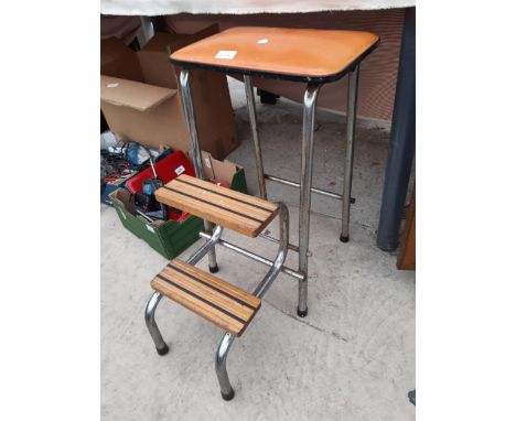A RETRO ORANGE FOLDING KITCHEN STEP STOOL 