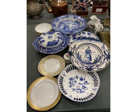 VARIOIUS CERAMICS TO INCLUDE BLUE AND WHITE WARE, SPODE, MINTON ETC 