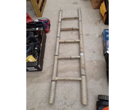 A VINTAGE STYLE FIVE RUNG BAMBOO LADDER 