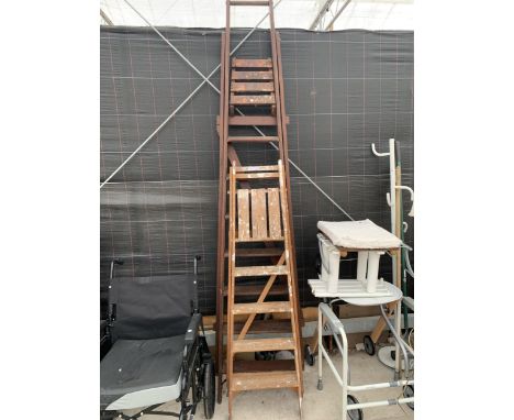 TWO VINTAGE WOODEN STEP LADDERS 