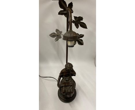 AN ART NOUVEAU SPELTER FIGURAL TABLE LAMP, HEIGHT 60CM 