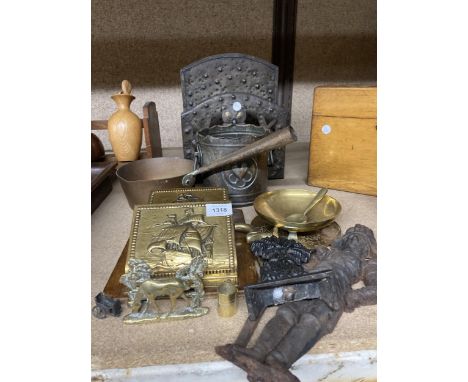 A QUANTITY OF COPPER AND BRASSWARE TO INCLUDE A PLANTER, LETTER HOLDER, PAN ETC., 