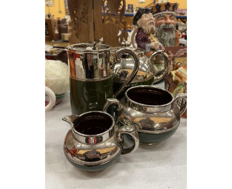 A SILVER ART WARE CERAMIC FIVE PIECE TEA SET 